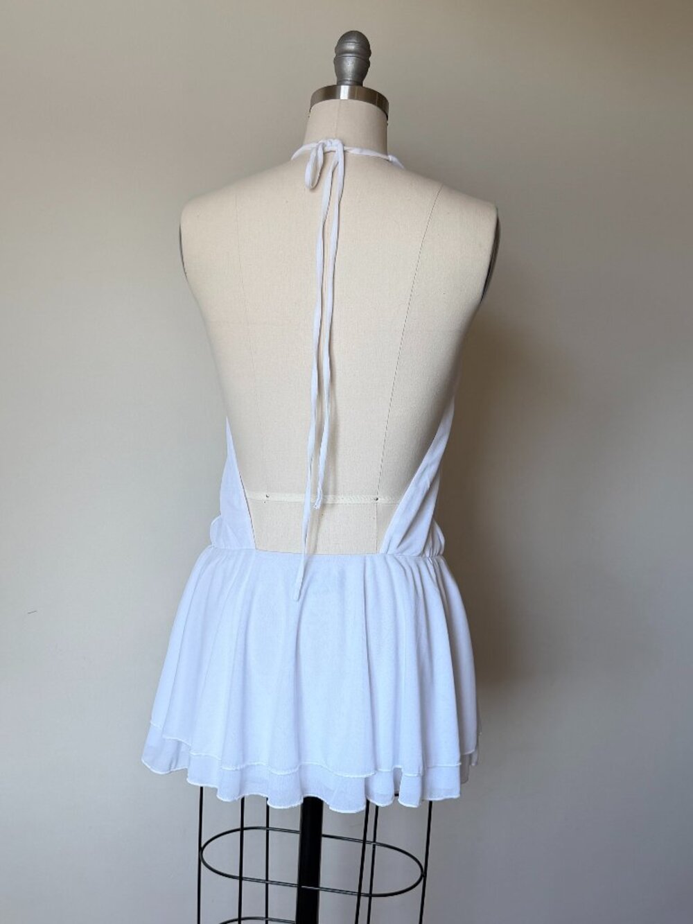 White Fox Halter Mini Dress | Cowl Neck Flowy White Dress | Going Out Mini - Picture 6 of 6